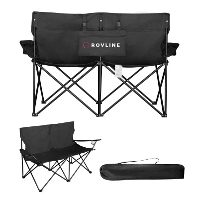Double seat rPET folding chair set up with its carrying bag