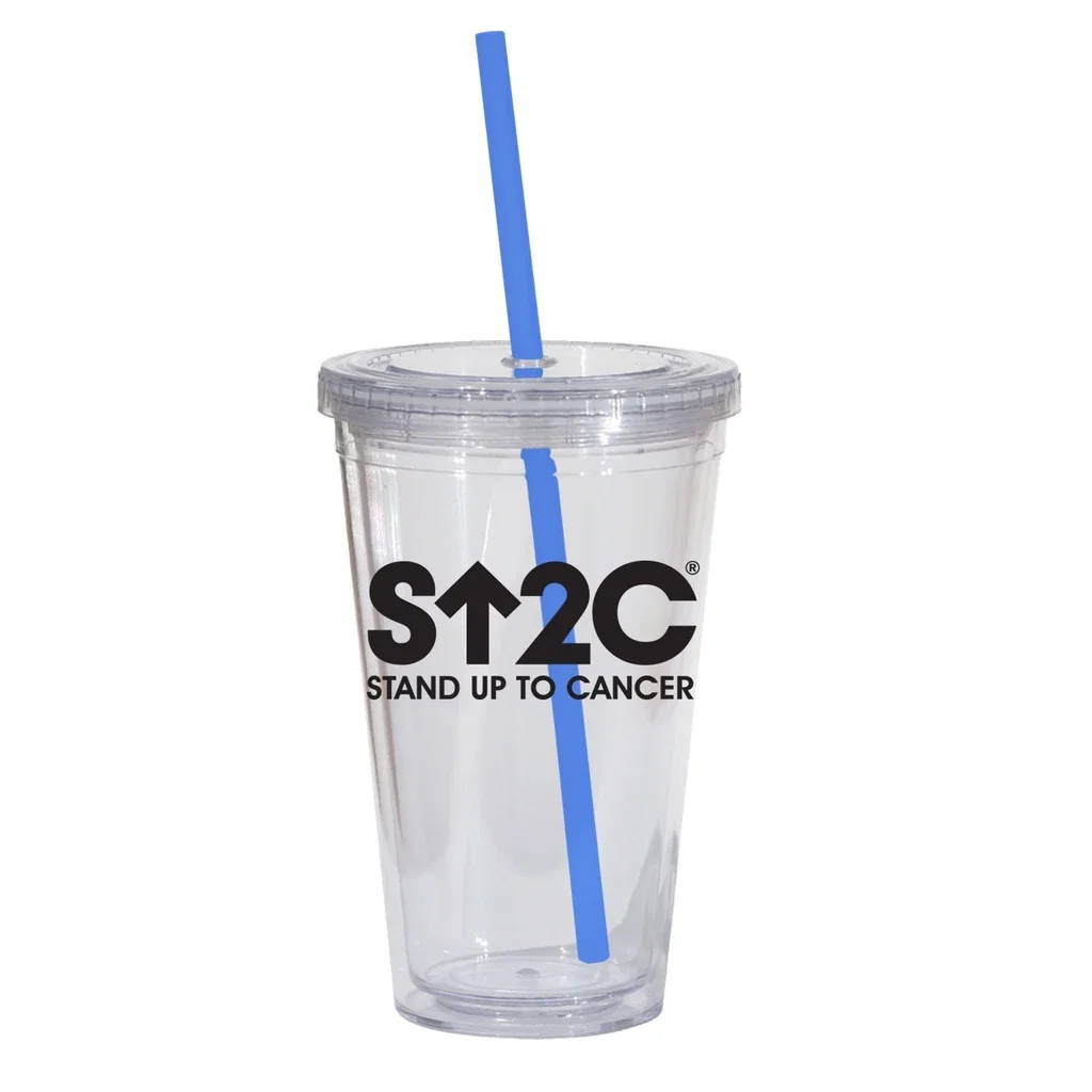 Double Wall 16 Oz Tumbler - Clear — Straw Color: Blue Straw — view 3