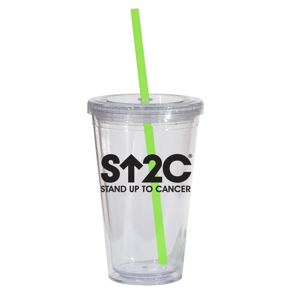 Double Wall 16 Oz Tumbler - Clear — Straw Color: Lime Green Straw — view 4