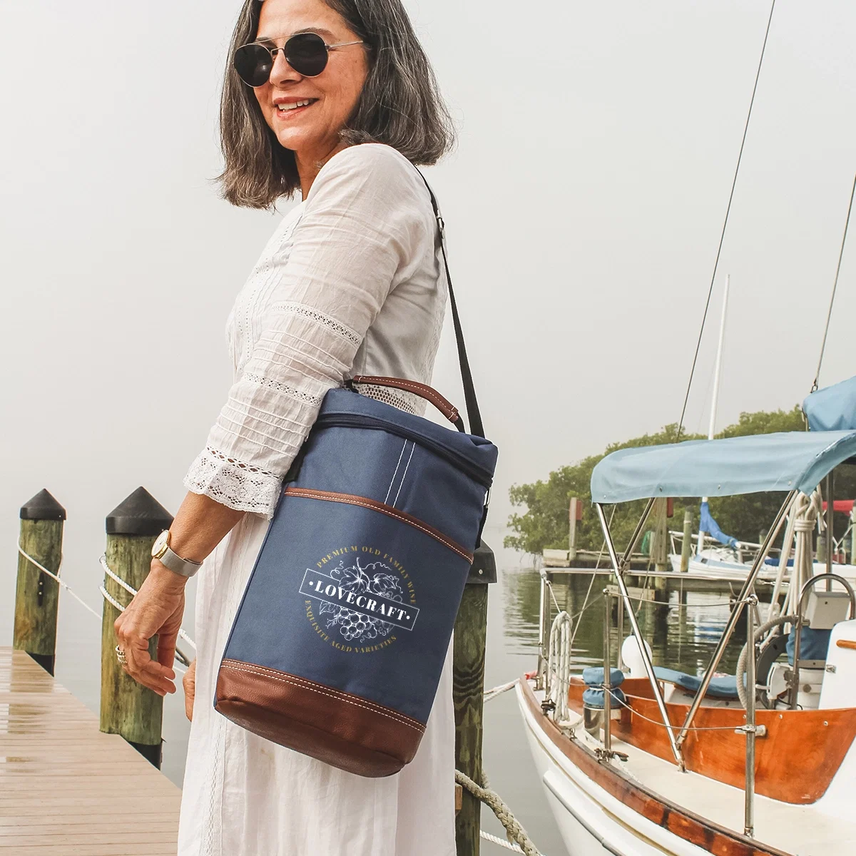 Logo Double Wine Cooler Bag held in hand