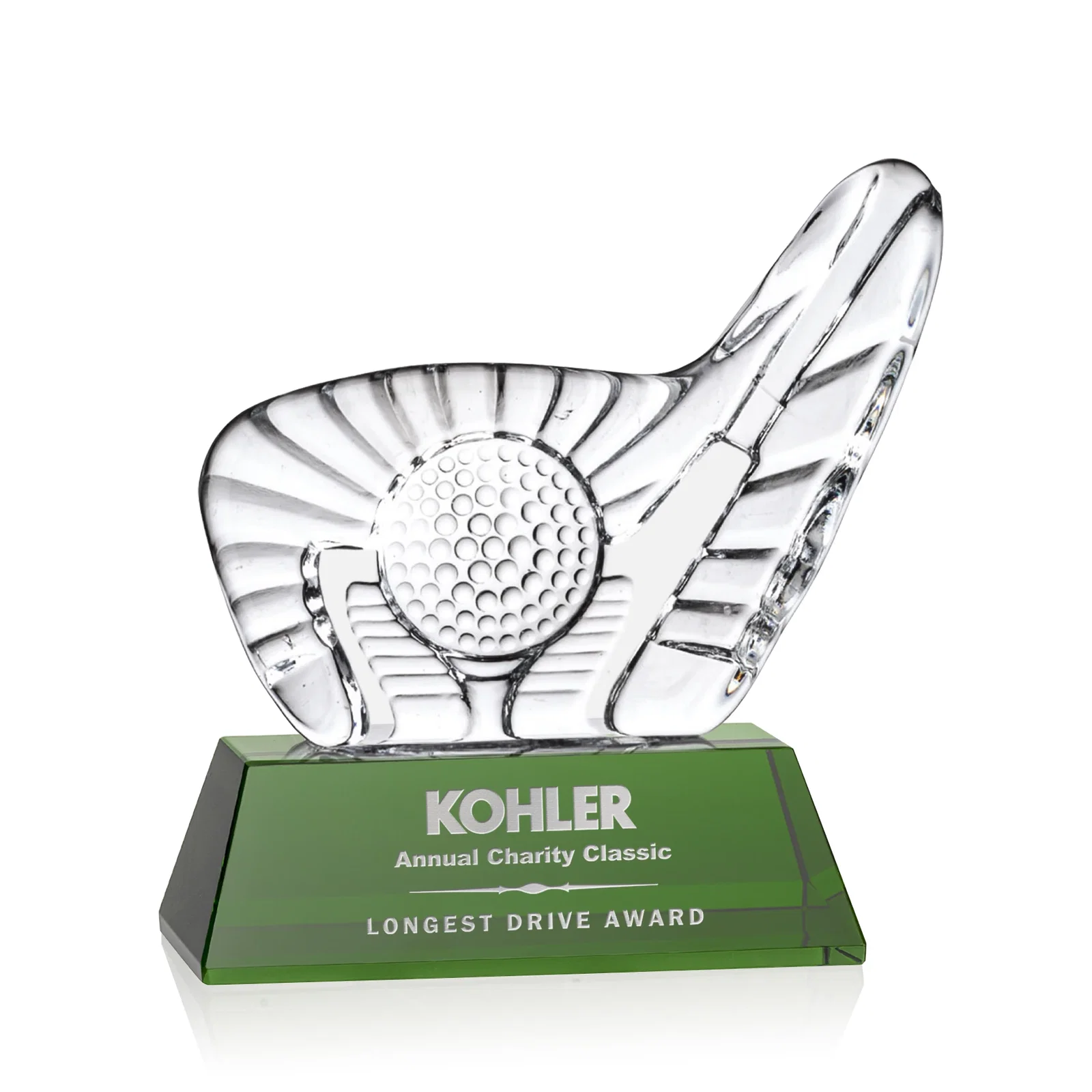 Custom Optical Crystal Golf Award with Putter Surrounding Crystal Ball for volunteer appreciation