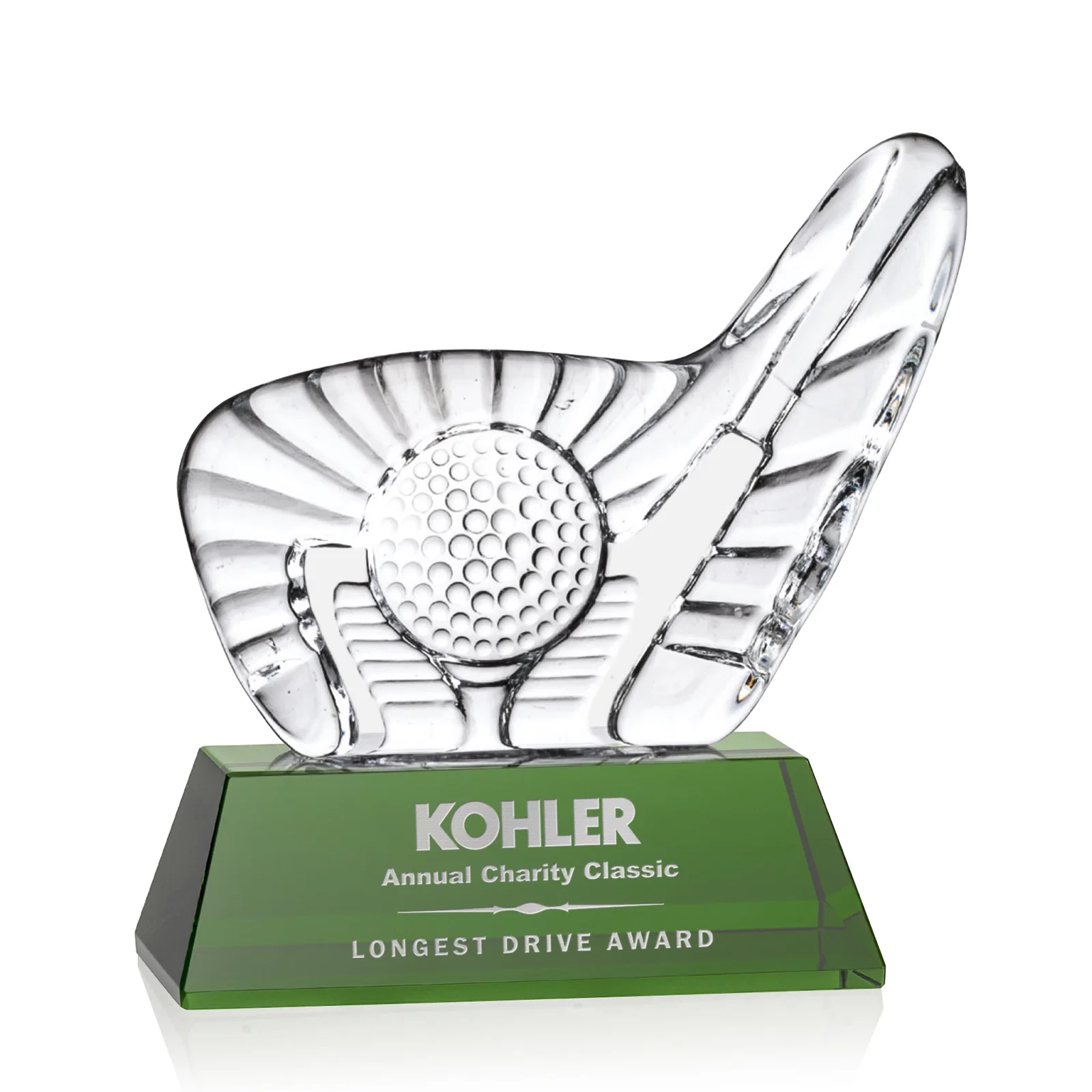 Custom Optical Crystal Golf Award with Putter Surrounding Crystal Ball for dealer and partner awards