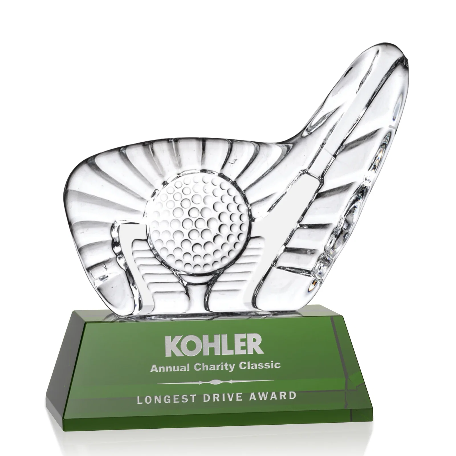 Custom Optical Crystal Golf Award with Putter Surrounding Crystal Ball for company anniversary events