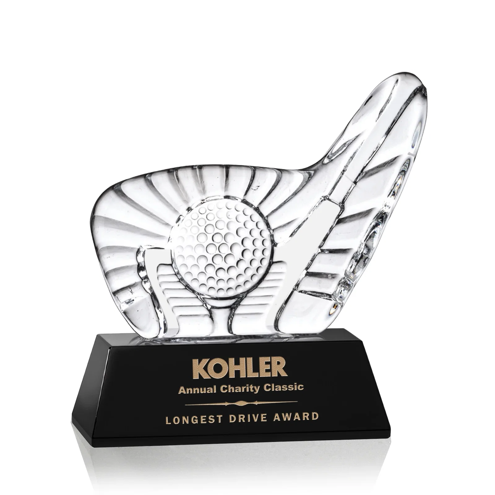 Custom Optical Crystal Golf Award with Putter Surrounding Crystal Ball for corporate award ceremonies