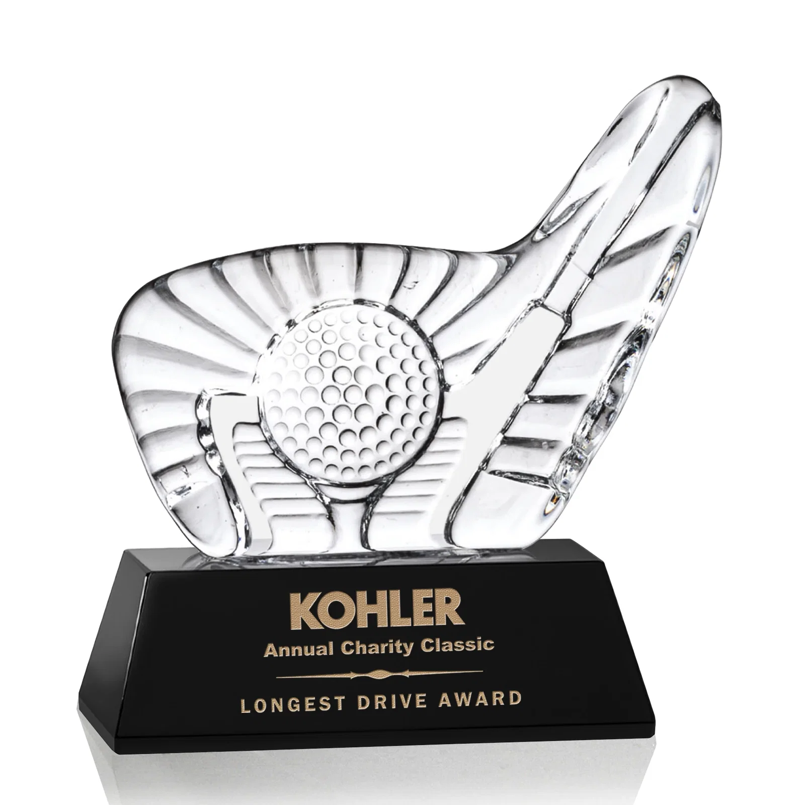 Custom Optical Crystal Golf Award with Putter Surrounding Crystal Ball for sales achievement awards