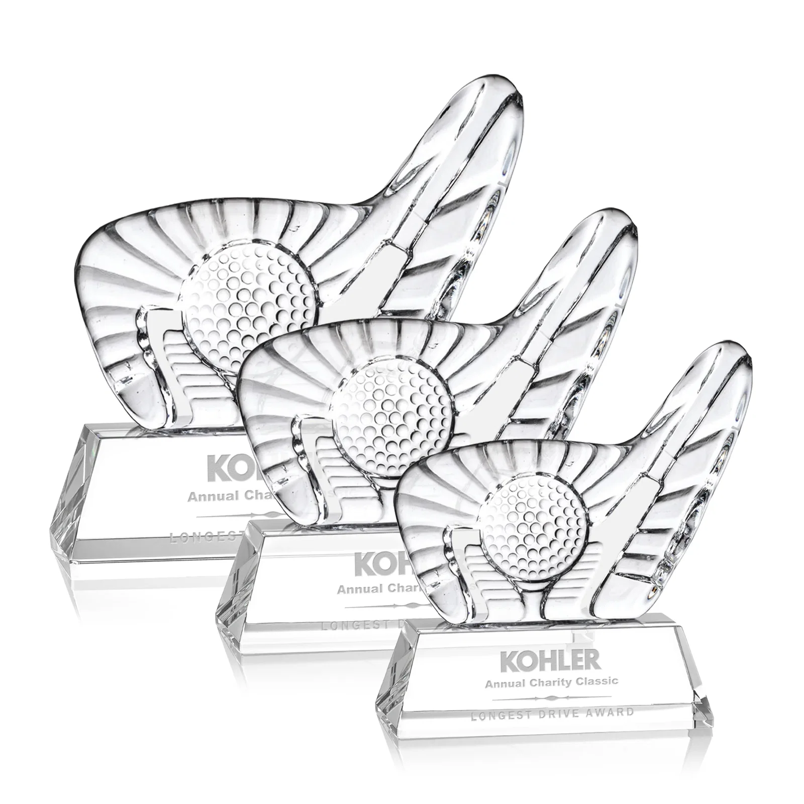 Custom Optical Crystal Golf Award with Putter Surrounding Crystal Ball for retirement presentations