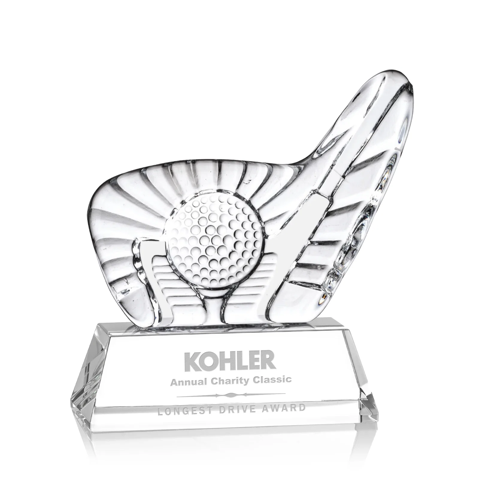 Custom Optical Crystal Golf Award with Putter Surrounding Crystal Ball for team milestone celebrations