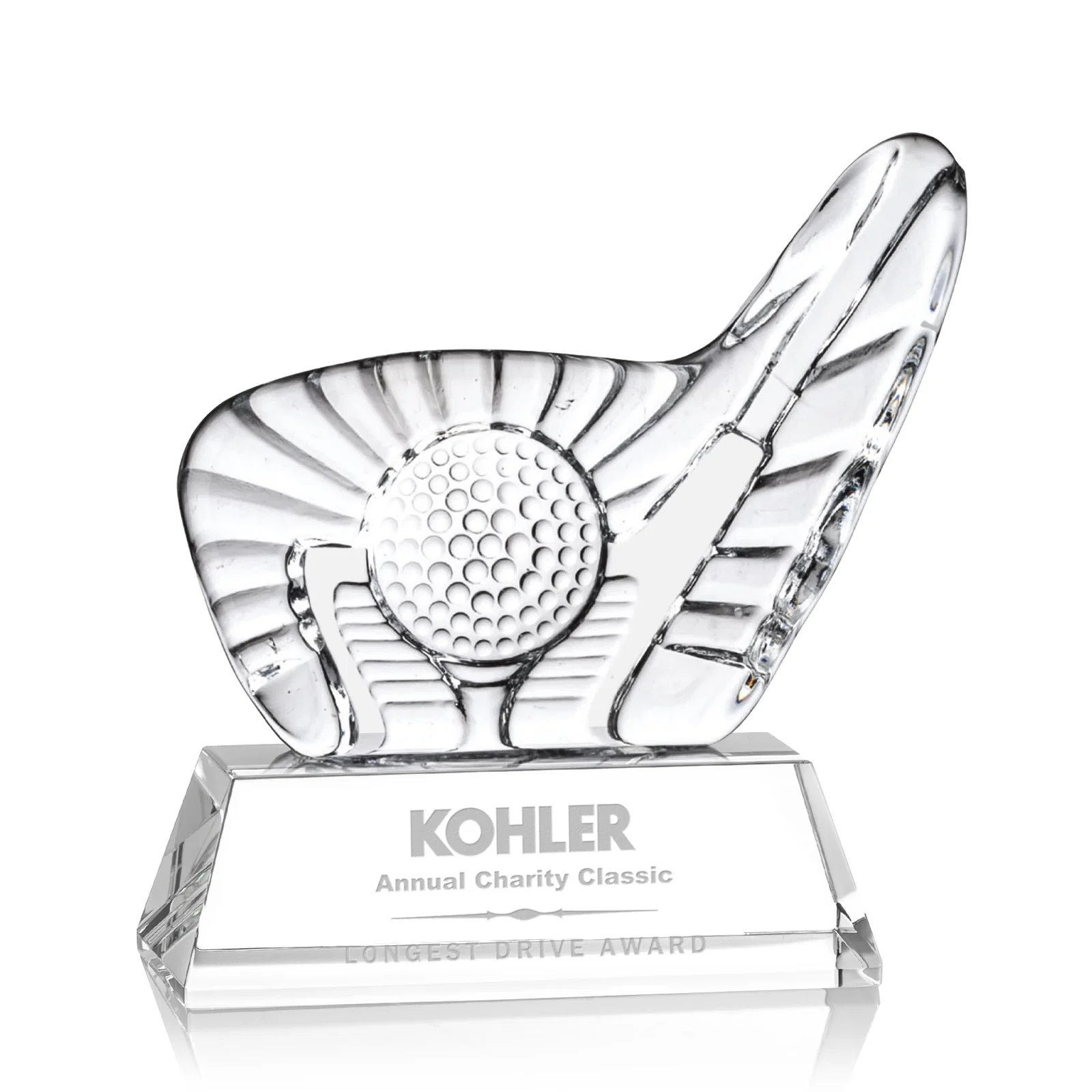 Custom Optical Crystal Golf Award with Putter Surrounding Crystal Ball for donor appreciation