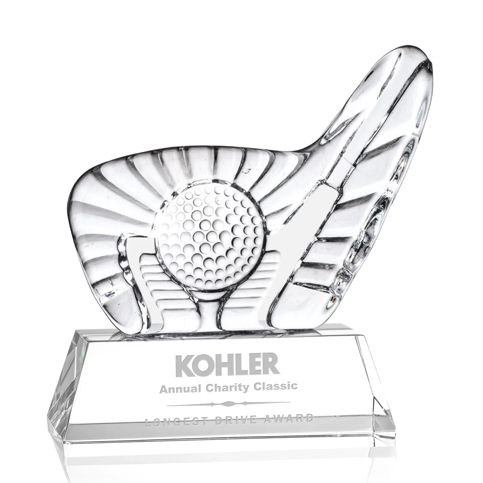 Custom Optical Crystal Golf Award with Putter Surrounding Crystal Ball for graduation ceremonies