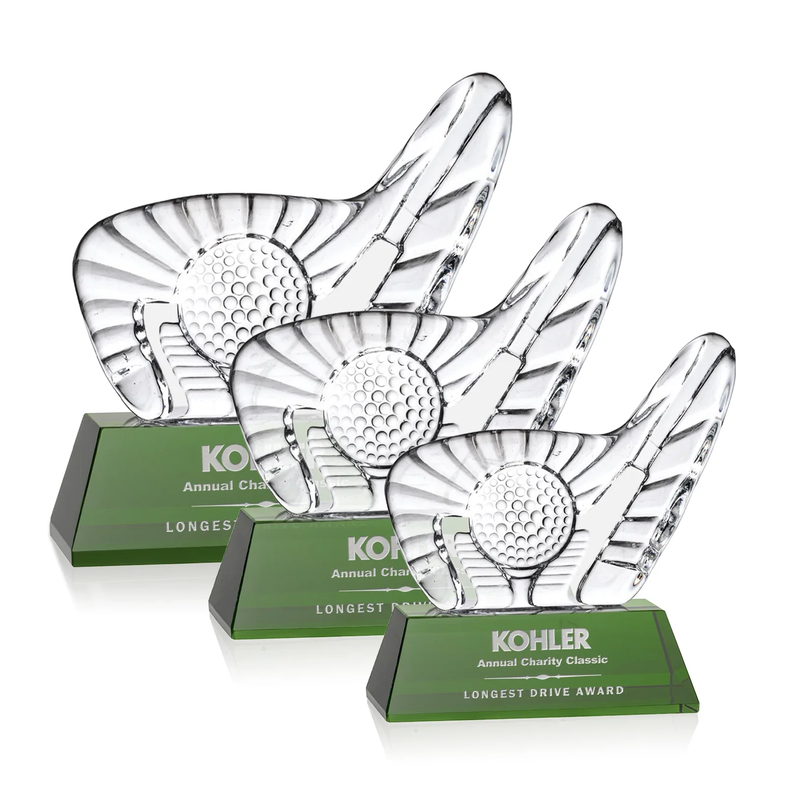 Custom Optical Crystal Golf Award with Putter Surrounding Crystal Ball for safety achievement programs