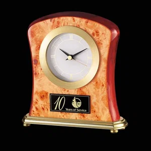 Burlwood and Rosewood Desk Clock with Brass Accents