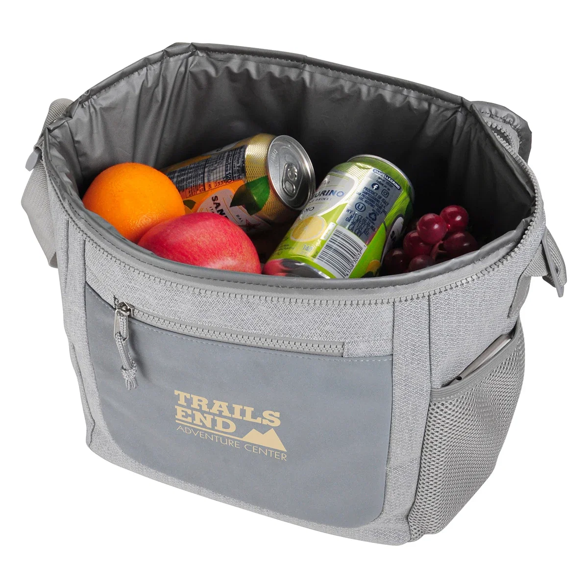 Close-up of the custom Dove Cooler Bag's logo imprint area