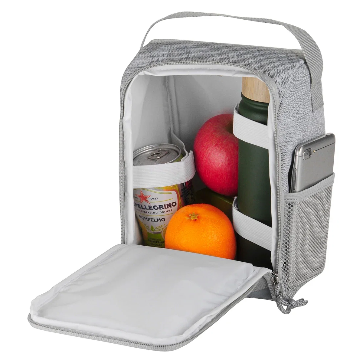 Promotional Dove Lunch Cooler Bag packed with food containers, cooler bag in use