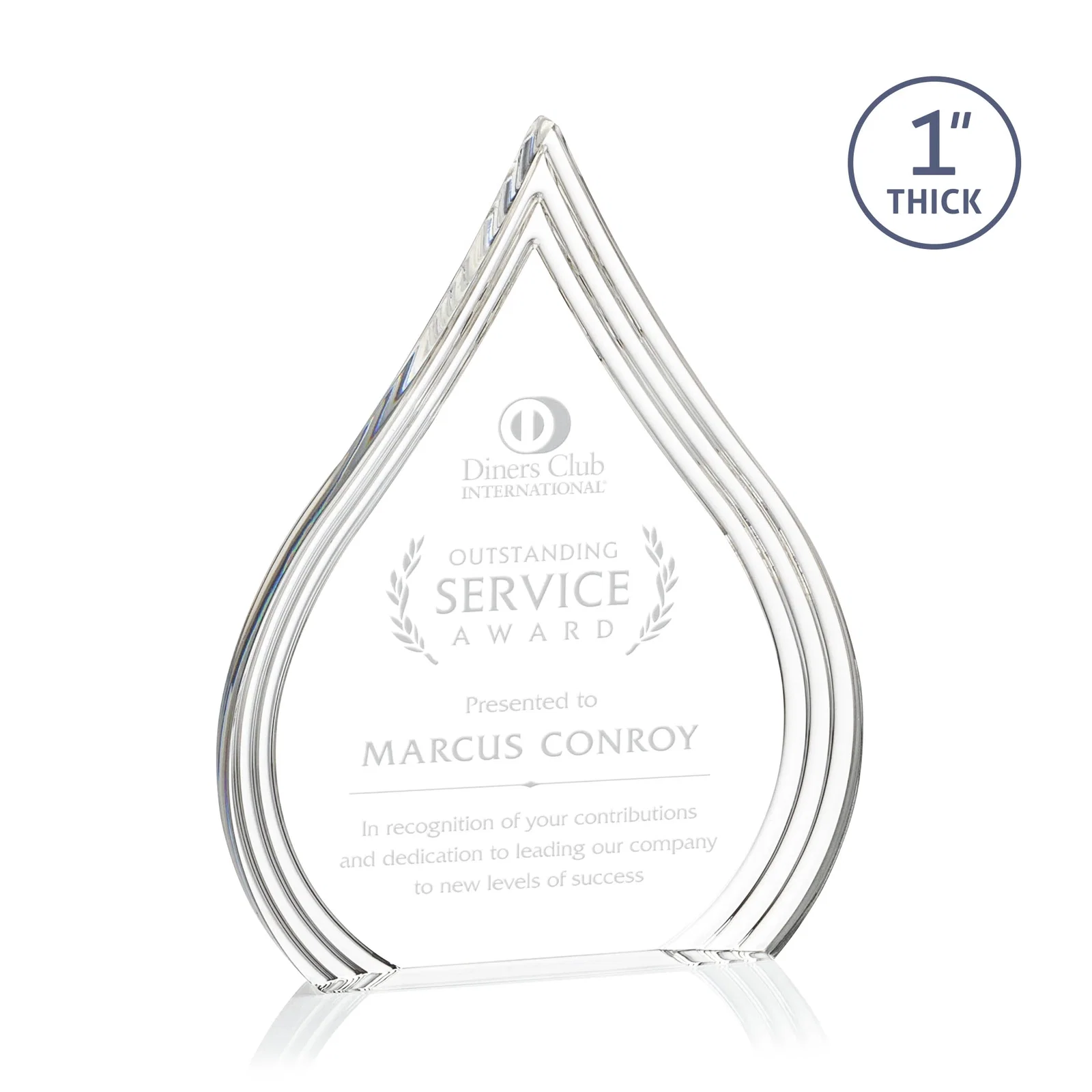 Custom Acrylic Teardrop Award With Stepped Grooves to Sapphire Base for dealer and partner awards