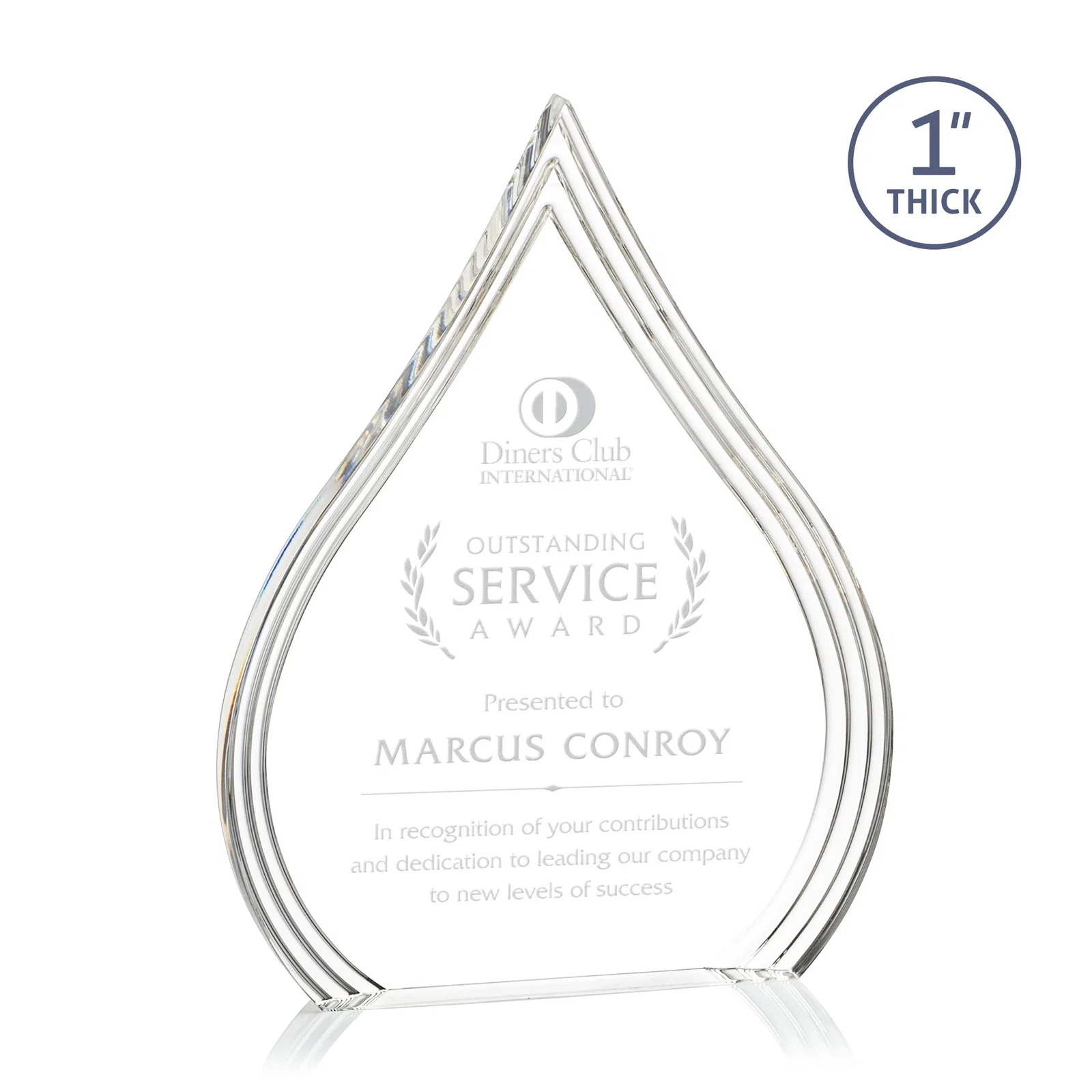 Custom Acrylic Teardrop Award With Stepped Grooves to Sapphire Base for company anniversary events