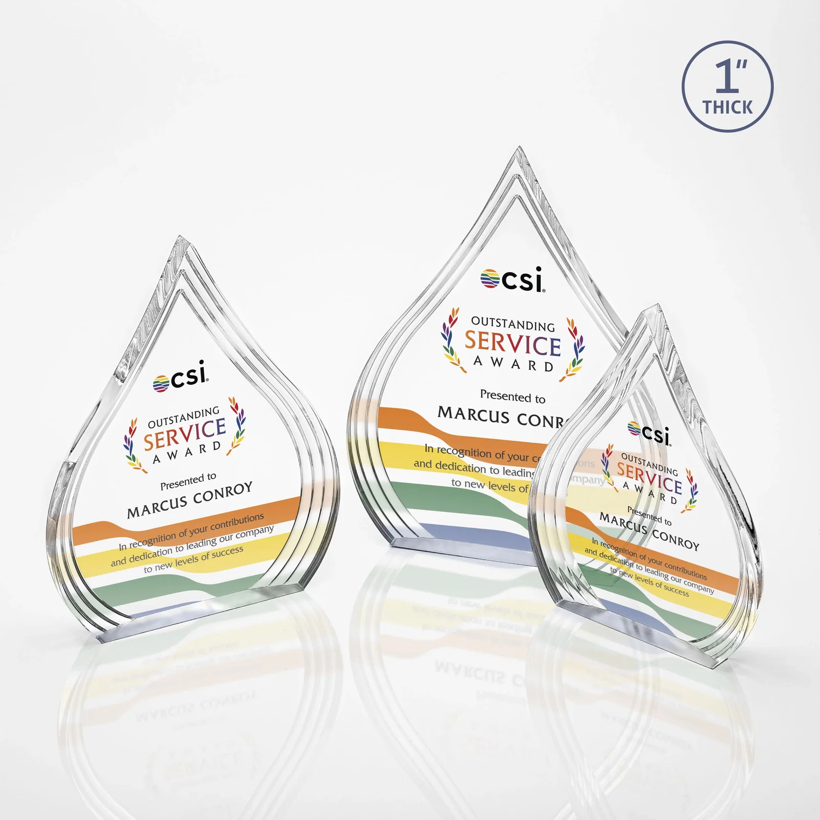 Personalized Acrylic Teardrop Award With Stepped Grooves to Sapphire Base for employee recognition