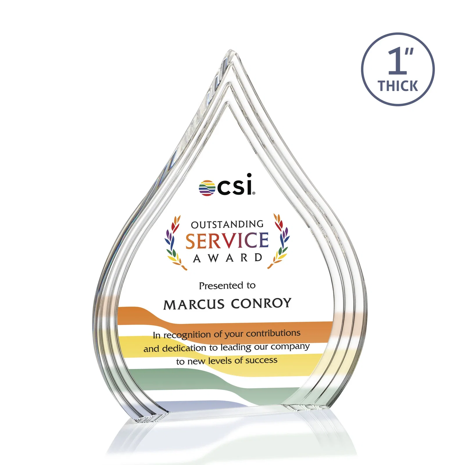 Personalized Acrylic Teardrop Award With Stepped Grooves to Sapphire Base for service anniversary gifts
