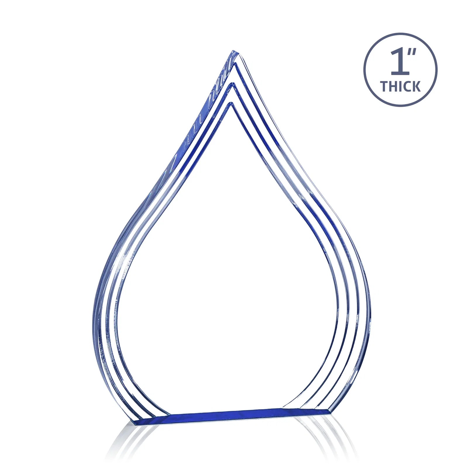 Personalized Acrylic Teardrop Award With Stepped Grooves to Sapphire Base for team milestone celebrations