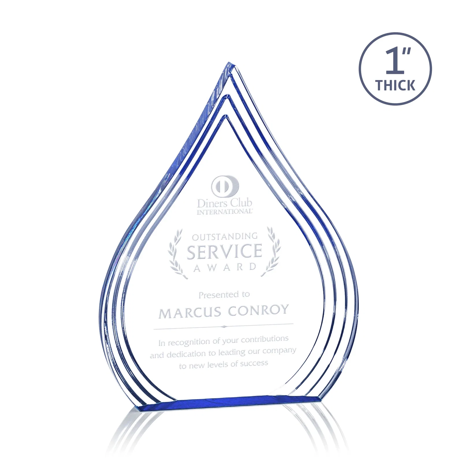 Custom Acrylic Teardrop Award With Stepped Grooves to Sapphire Base for corporate award ceremonies