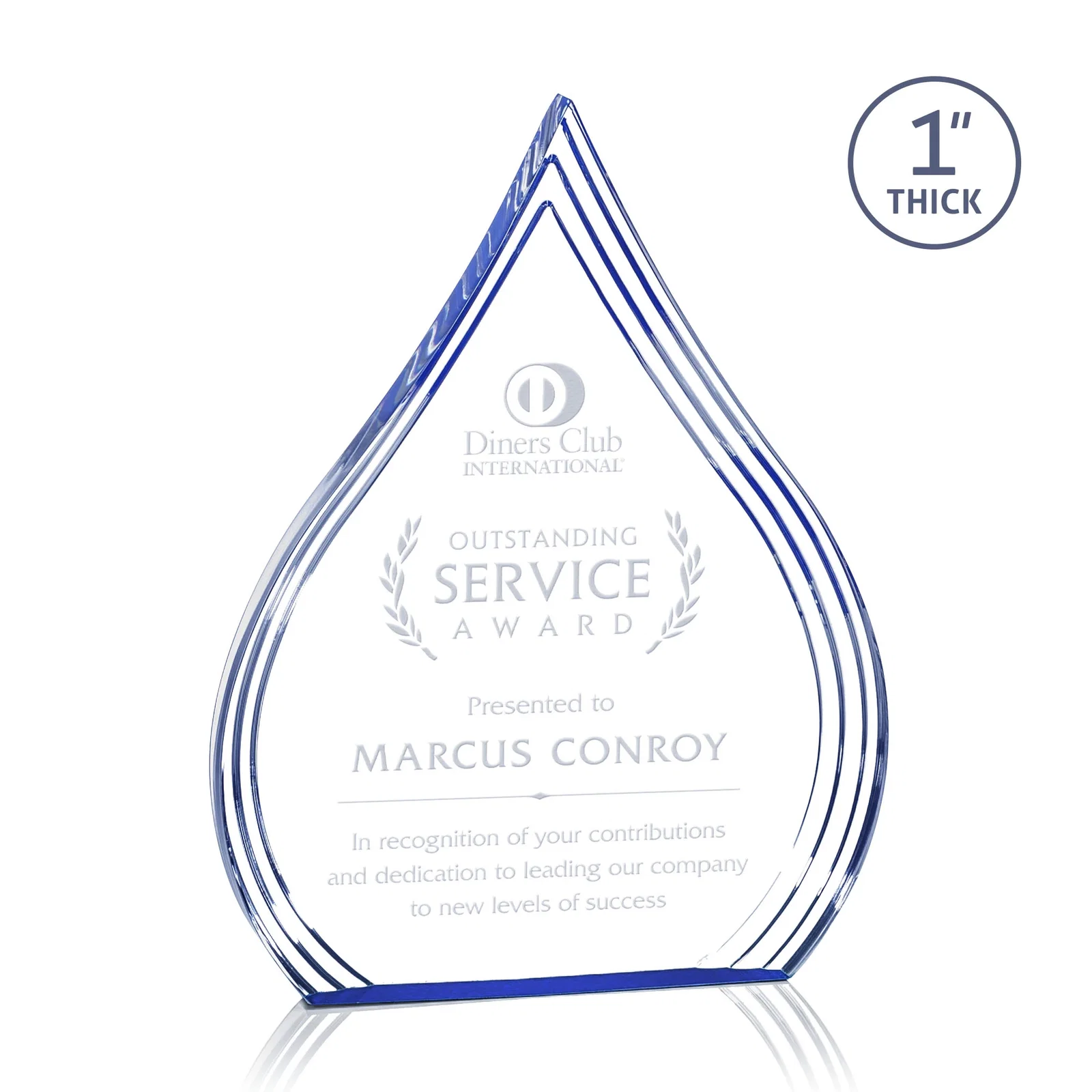 Custom Acrylic Teardrop Award With Stepped Grooves to Sapphire Base for sales achievement awards