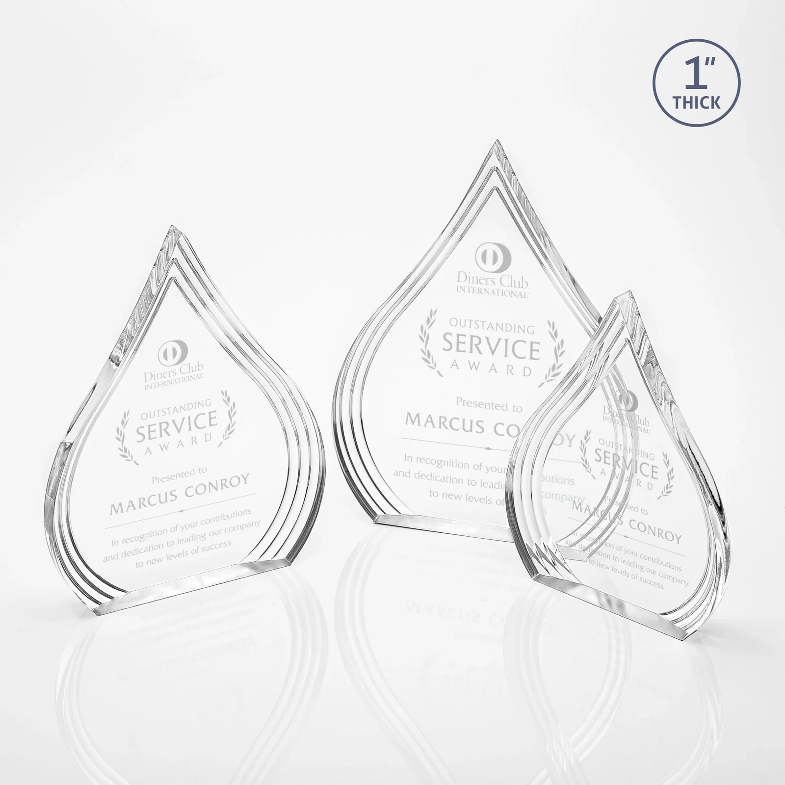Custom Acrylic Teardrop Award With Stepped Grooves to Sapphire Base for safety achievement programs