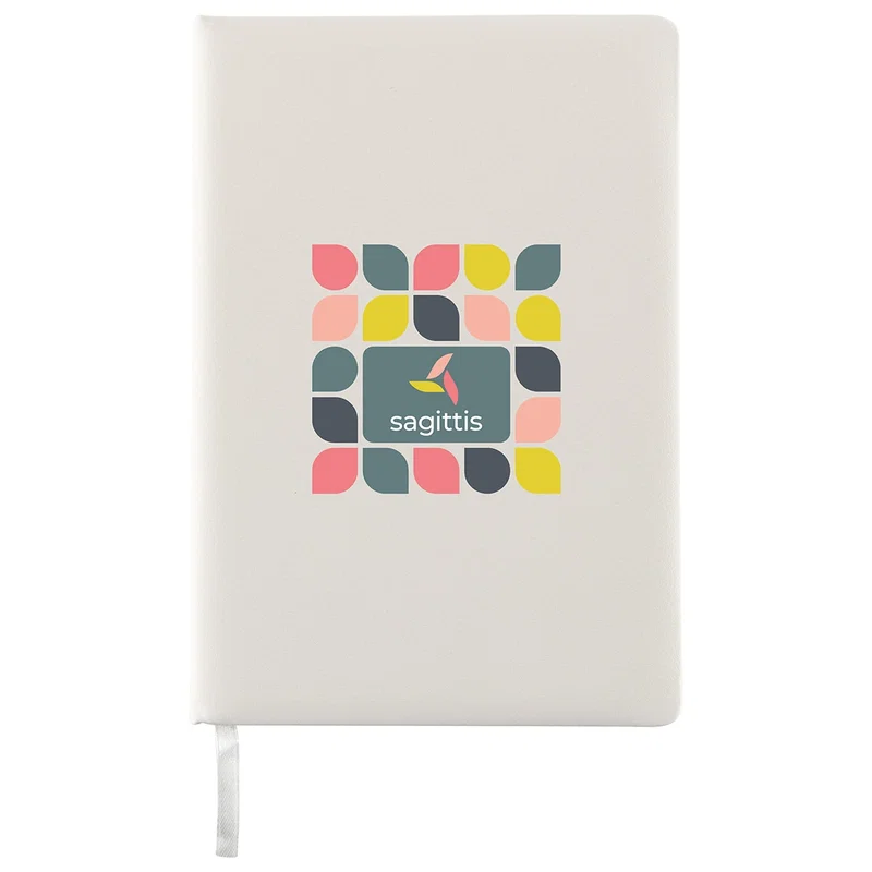 Branded Draftsman Padded Hardcover Journal on a desk, notetaking lifestyle shot