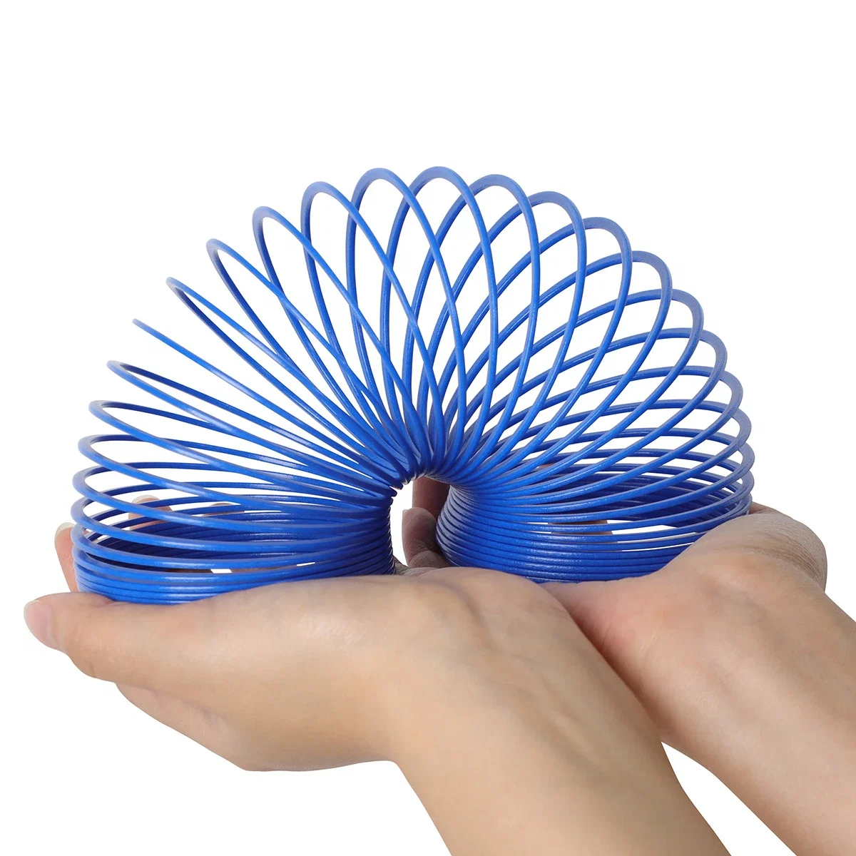 Dragon Spring Game's solid blue coil spring cupped open in two hands