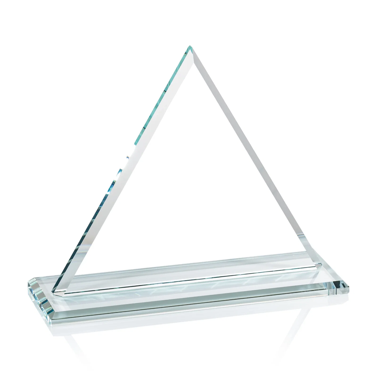 Custom Starfire Crystal Triangle Award With Contrasting White Base, with your logo for corporate award ceremonies