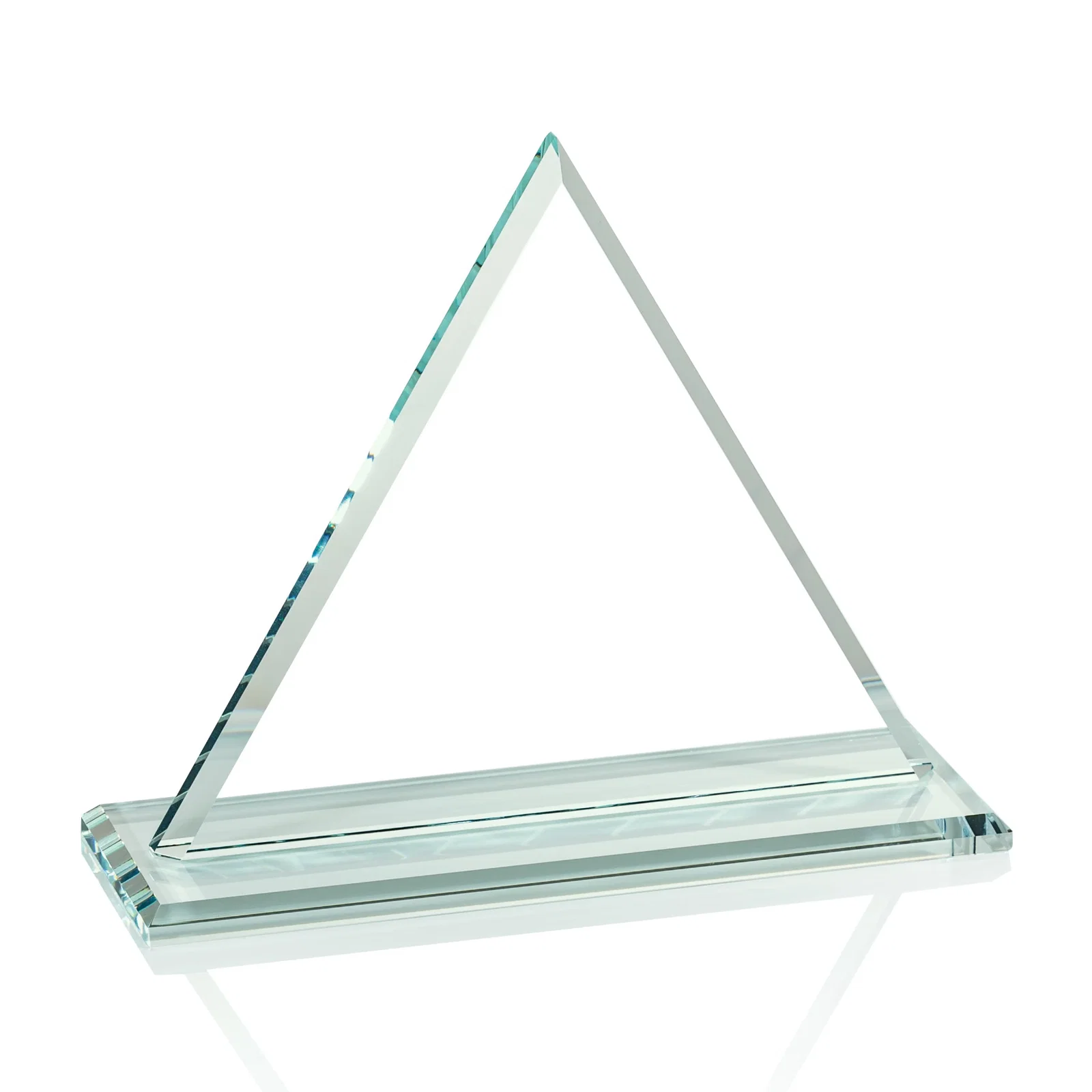 Custom Starfire Crystal Triangle Award With Contrasting White Base, with your logo for retirement presentations