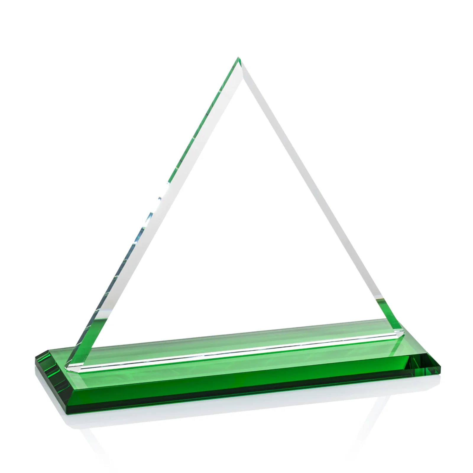 Custom Starfire Crystal Triangle Award With Contrasting White Base, with your logo for dealer and partner awards