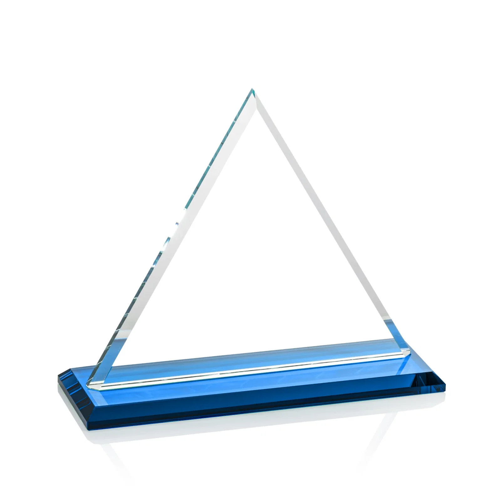 Personalized Starfire Crystal Triangle Award With Contrasting White Base, with your logo for team milestone celebrations