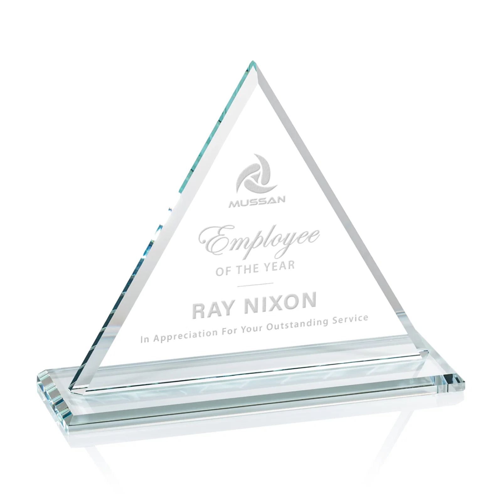 Personalized Starfire Crystal Triangle Award With Contrasting White Base for employee recognition