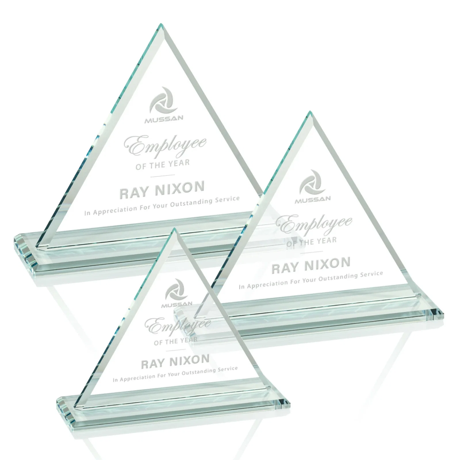 Personalized Starfire Crystal Triangle Award With Contrasting White Base for corporate award ceremonies