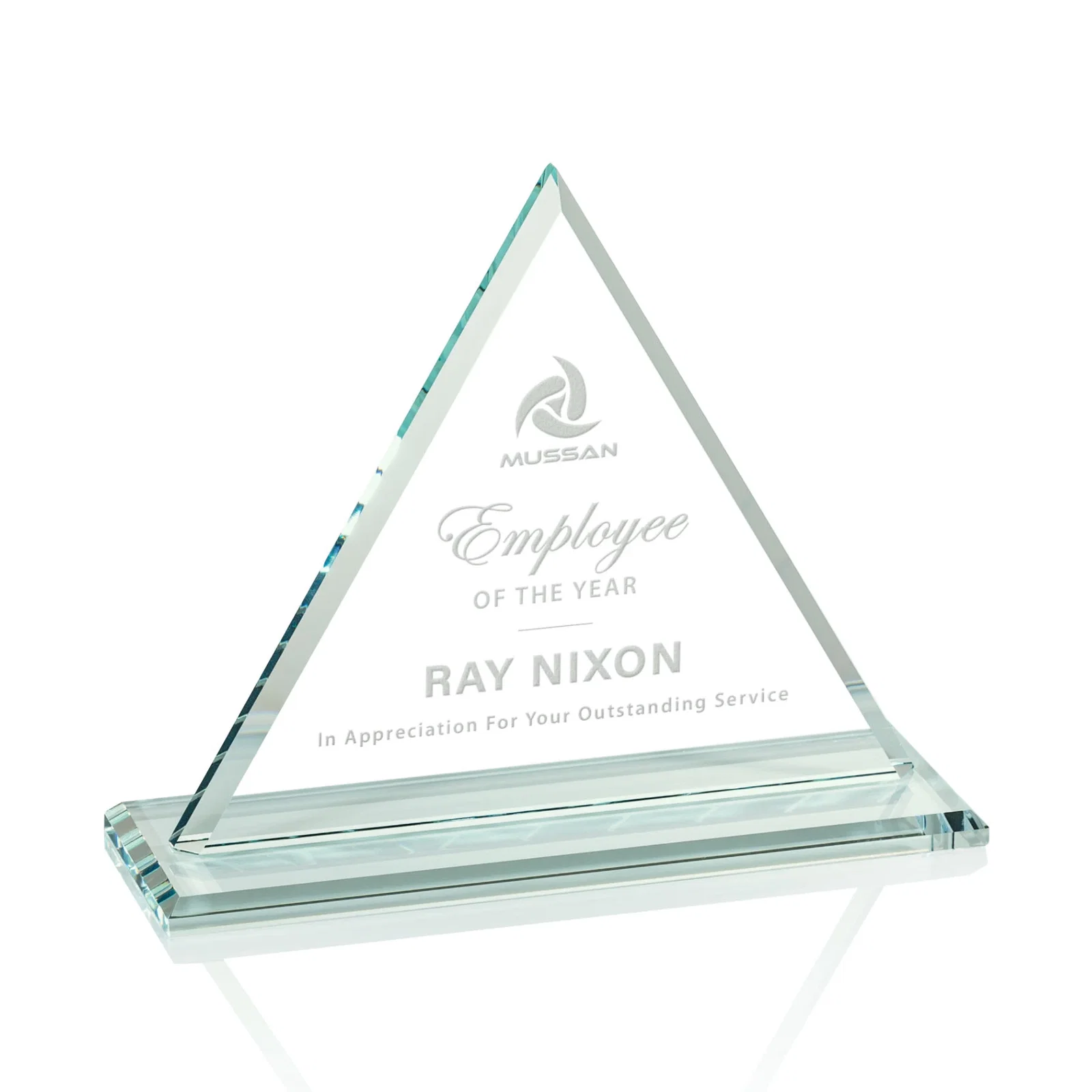 Personalized Starfire Crystal Triangle Award With Contrasting White Base for sales achievement awards