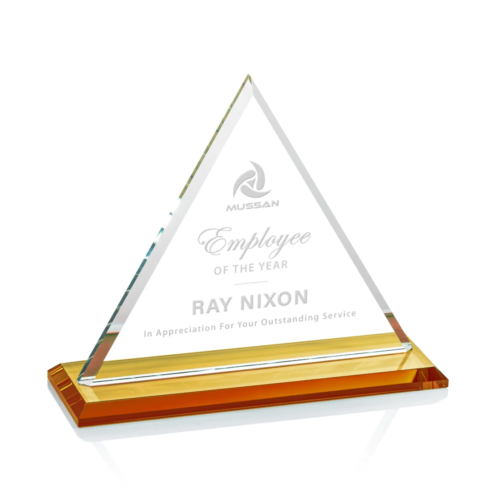 Personalized Starfire Crystal Triangle Award With Contrasting White Base for graduation ceremonies