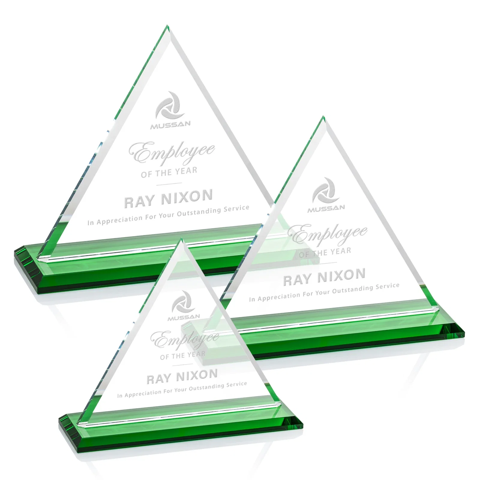 Personalized Starfire Crystal Triangle Award With Contrasting White Base for volunteer appreciation