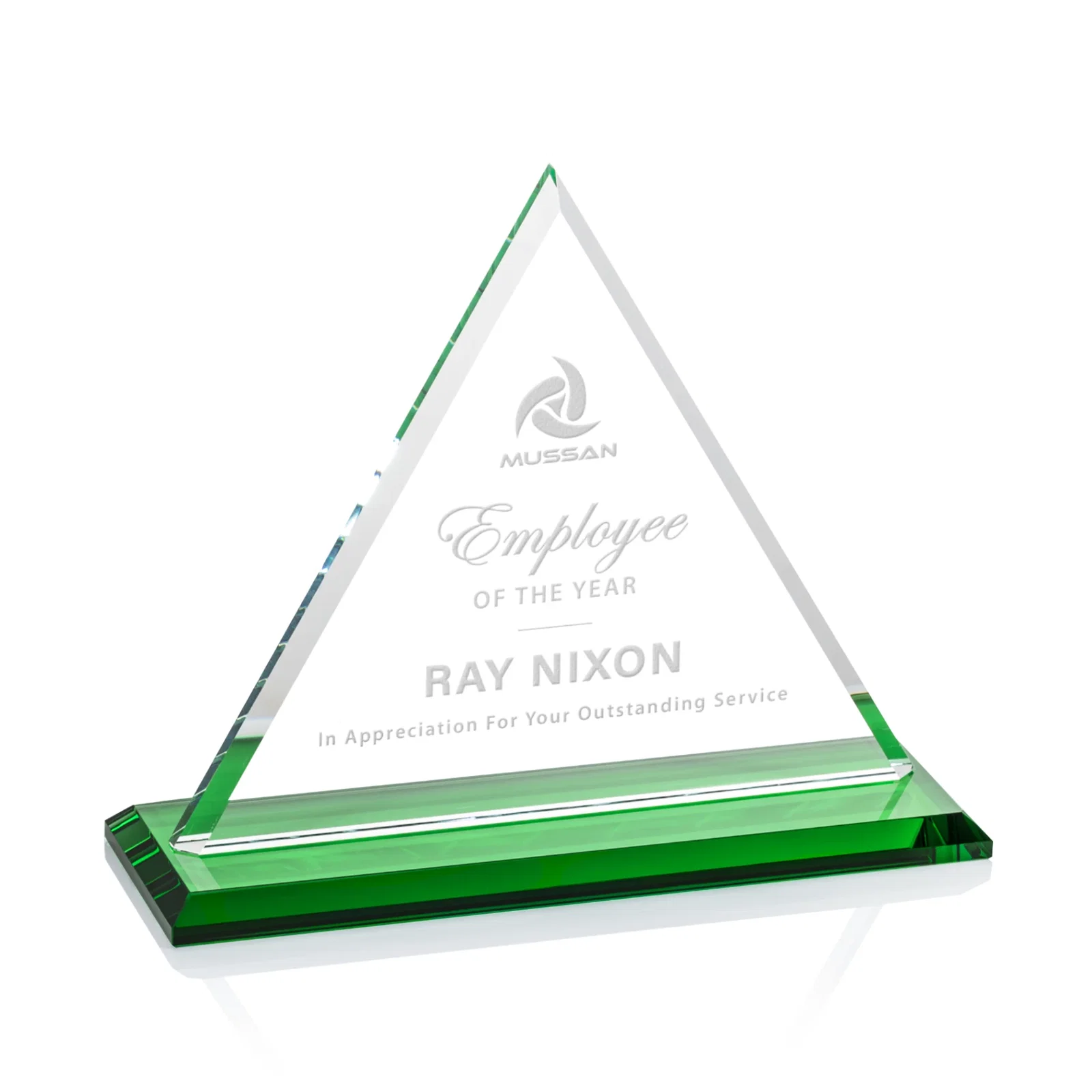 Personalized Starfire Crystal Triangle Award With Contrasting White Base for company anniversary events