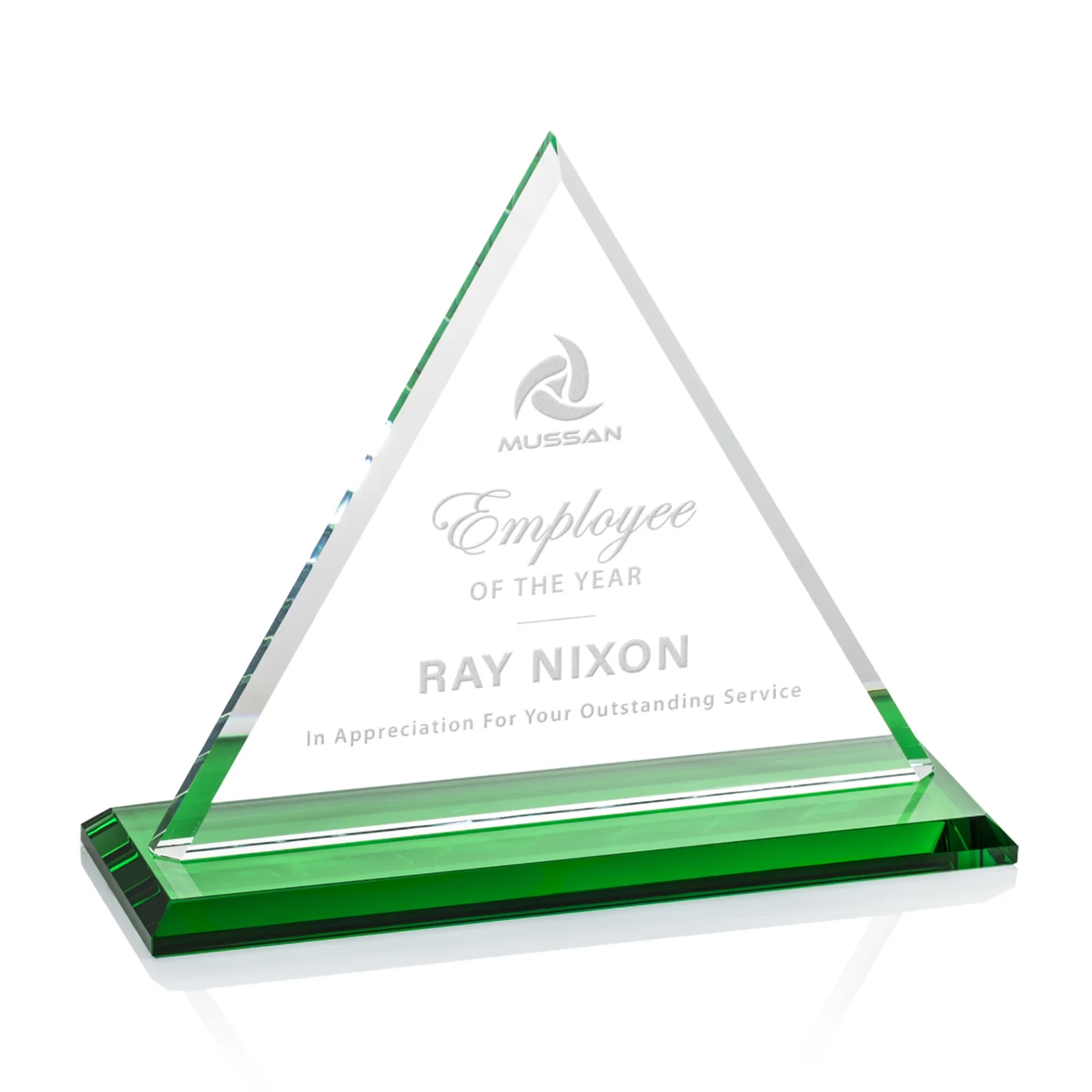 Promotional Starfire Crystal Triangle Award With Contrasting White Base for employee recognition