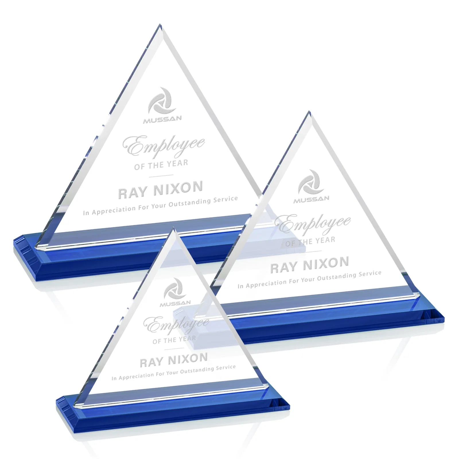 Promotional Starfire Crystal Triangle Award With Contrasting White Base for corporate award ceremonies