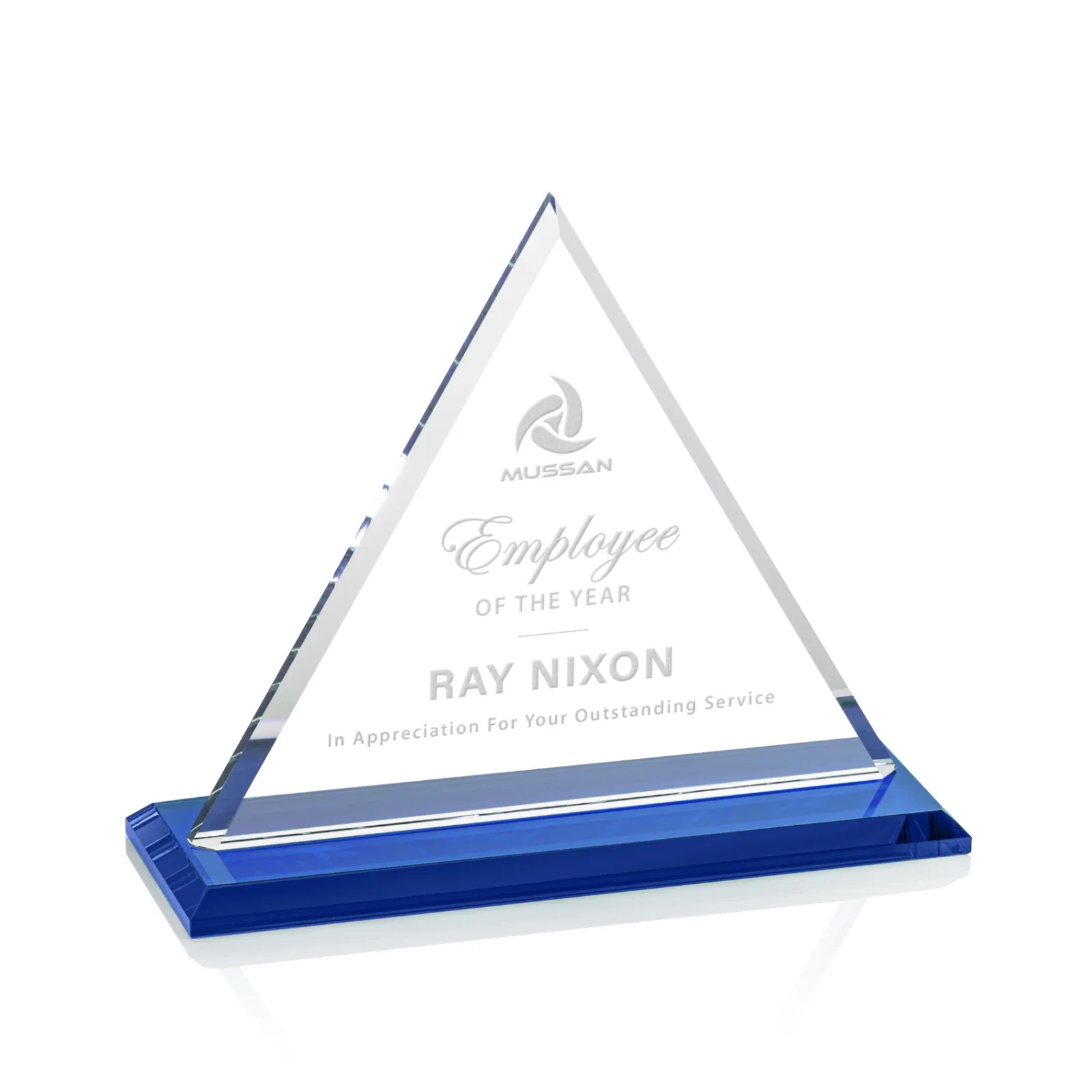 Promotional Starfire Crystal Triangle Award With Contrasting White Base for service anniversary gifts