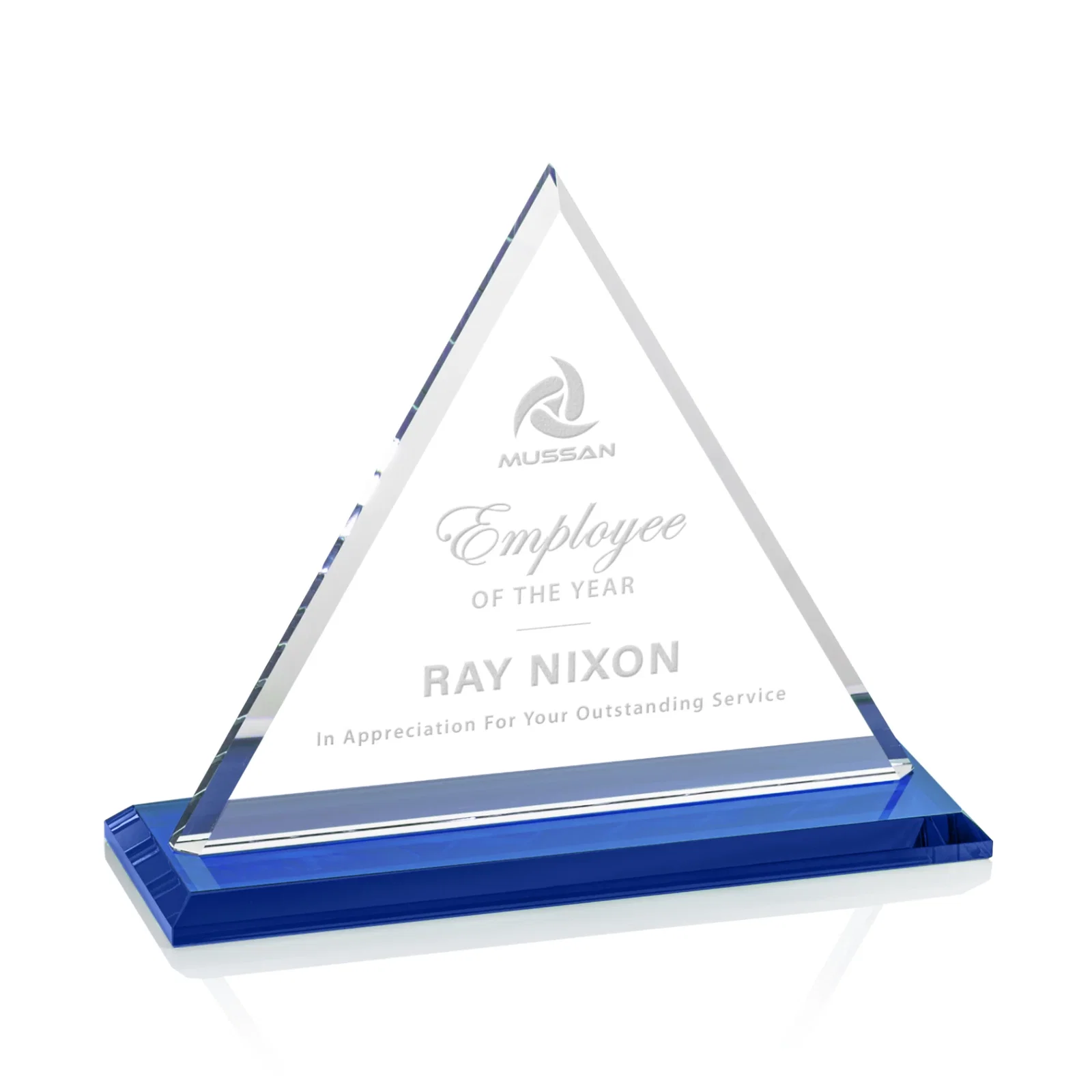 Promotional Starfire Crystal Triangle Award With Contrasting White Base for sales achievement awards
