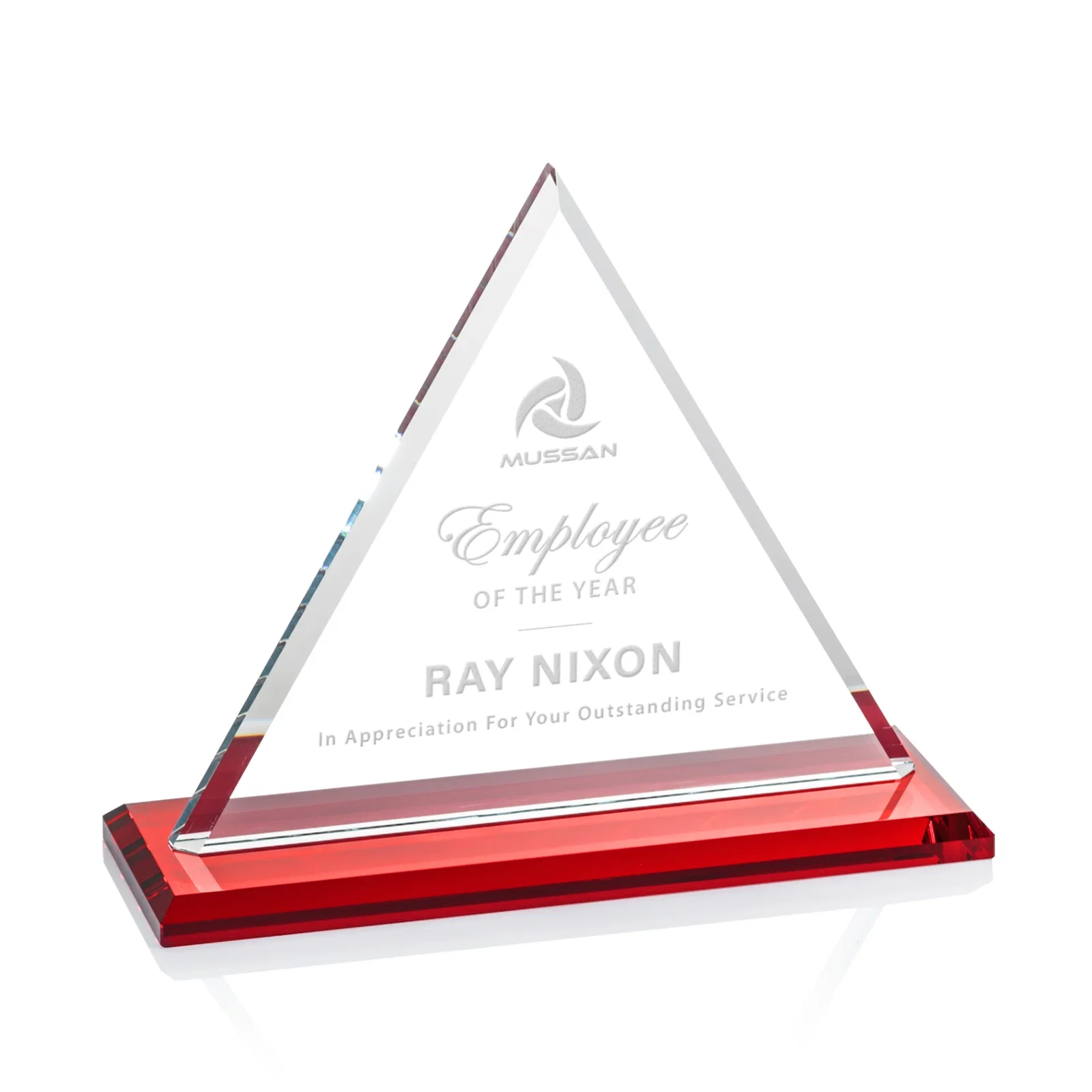 Promotional Starfire Crystal Triangle Award With Contrasting White Base for graduation ceremonies