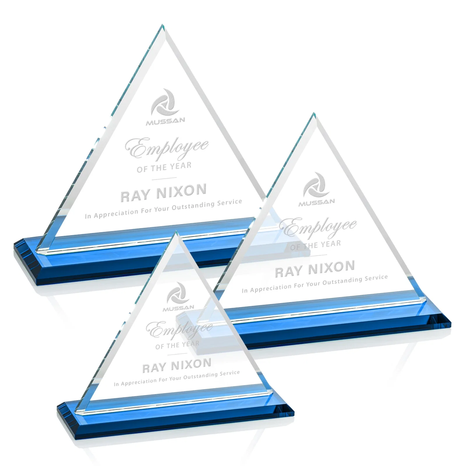Promotional Starfire Crystal Triangle Award With Contrasting White Base for volunteer appreciation