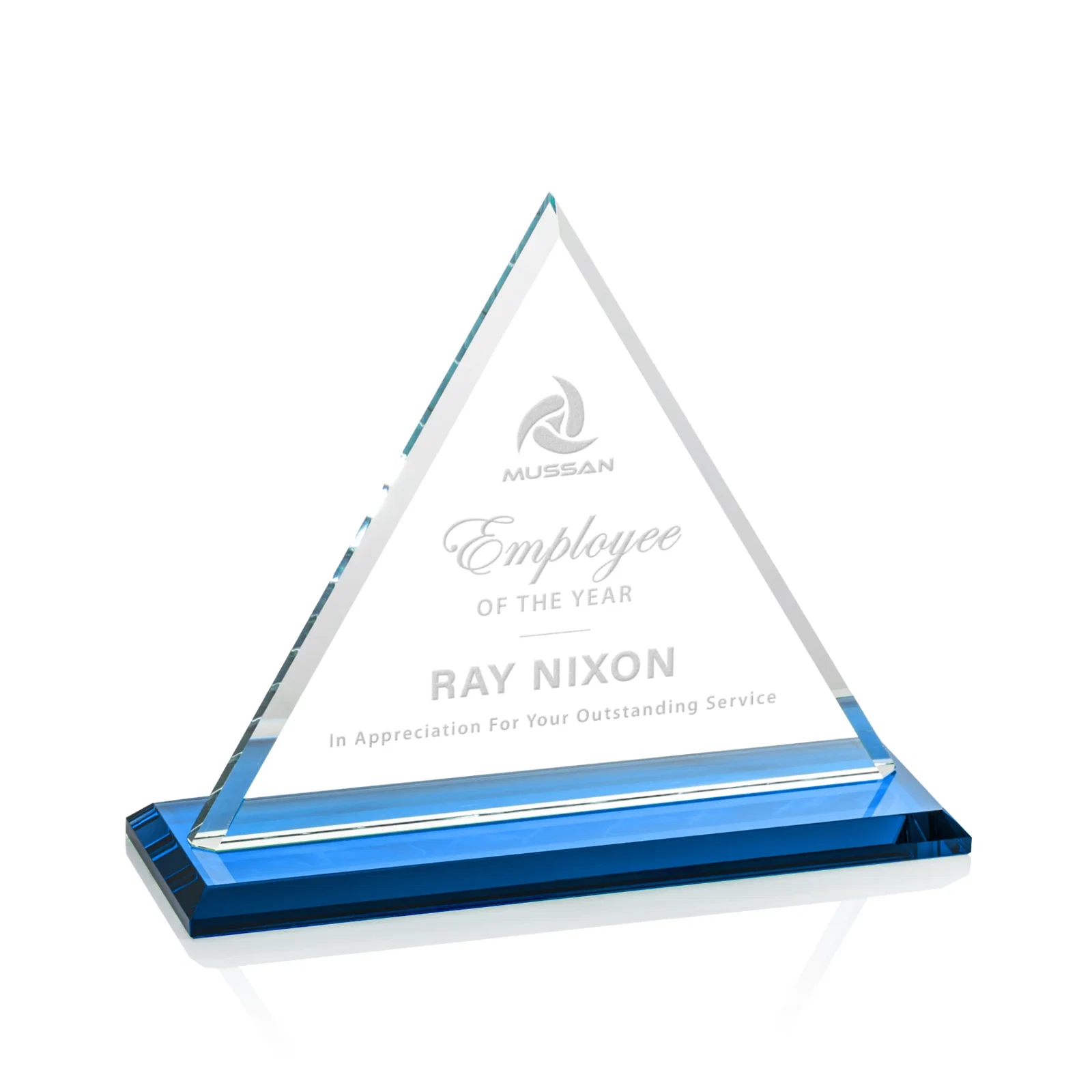 Promotional Starfire Crystal Triangle Award With Contrasting White Base for dealer and partner awards