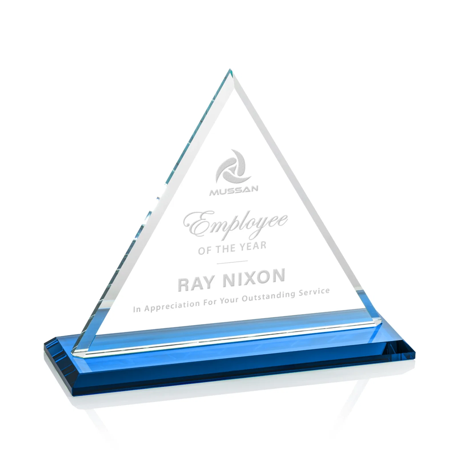 Promotional Starfire Crystal Triangle Award With Contrasting White Base for company anniversary events