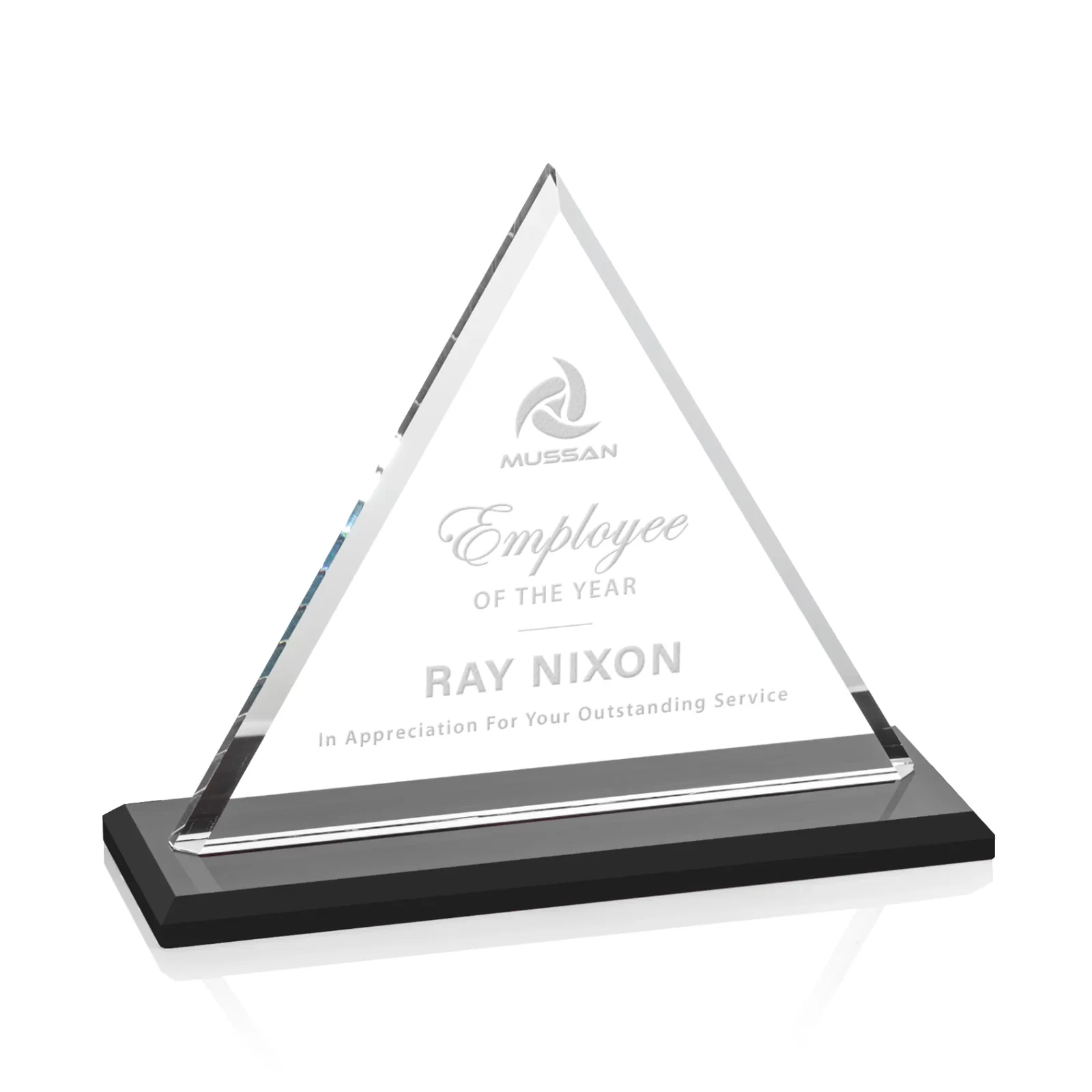 Custom Starfire Crystal Triangle Award With Contrasting White Base for graduation ceremonies