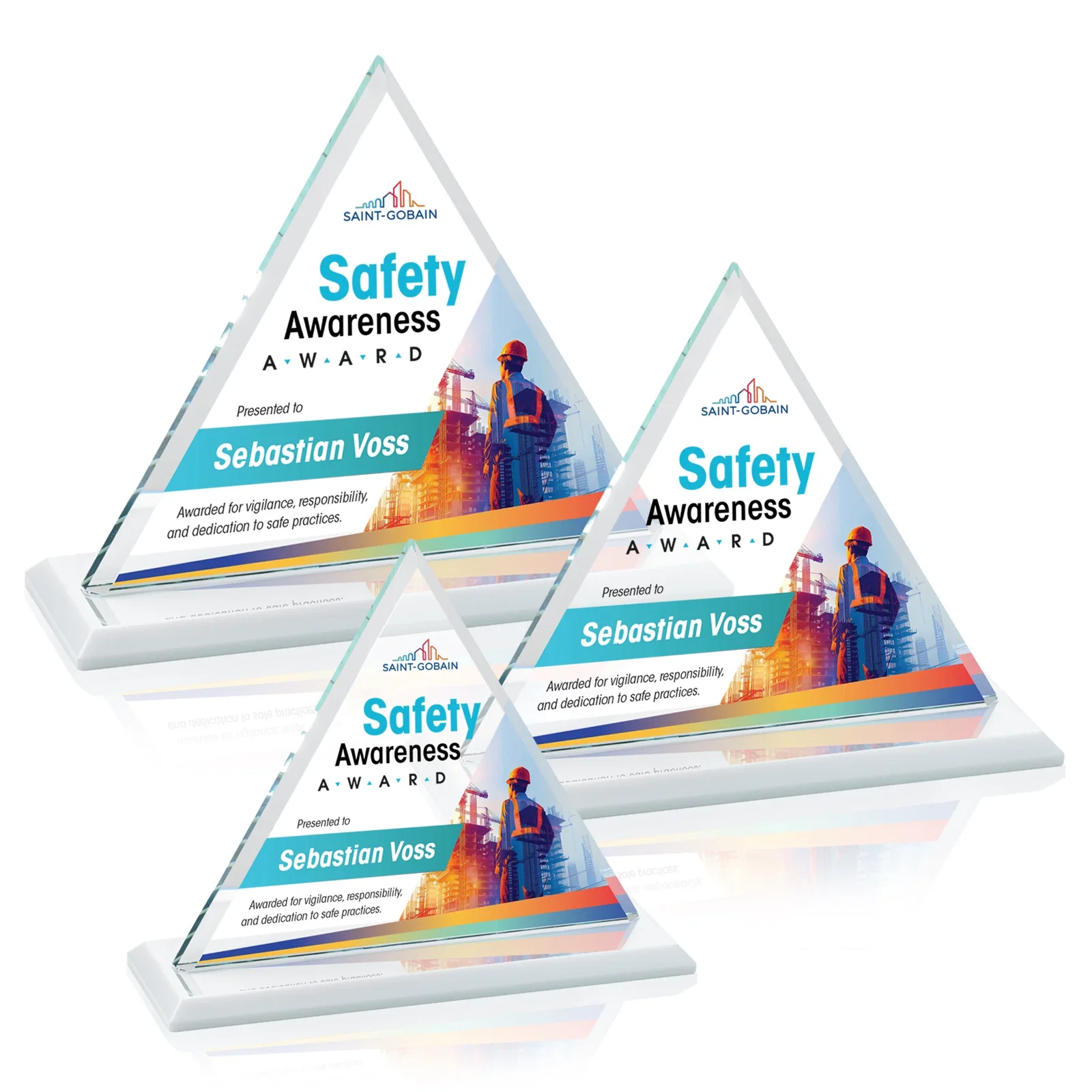 Customized Starfire Crystal Triangle Award With Contrasting White Base for team milestone celebrations