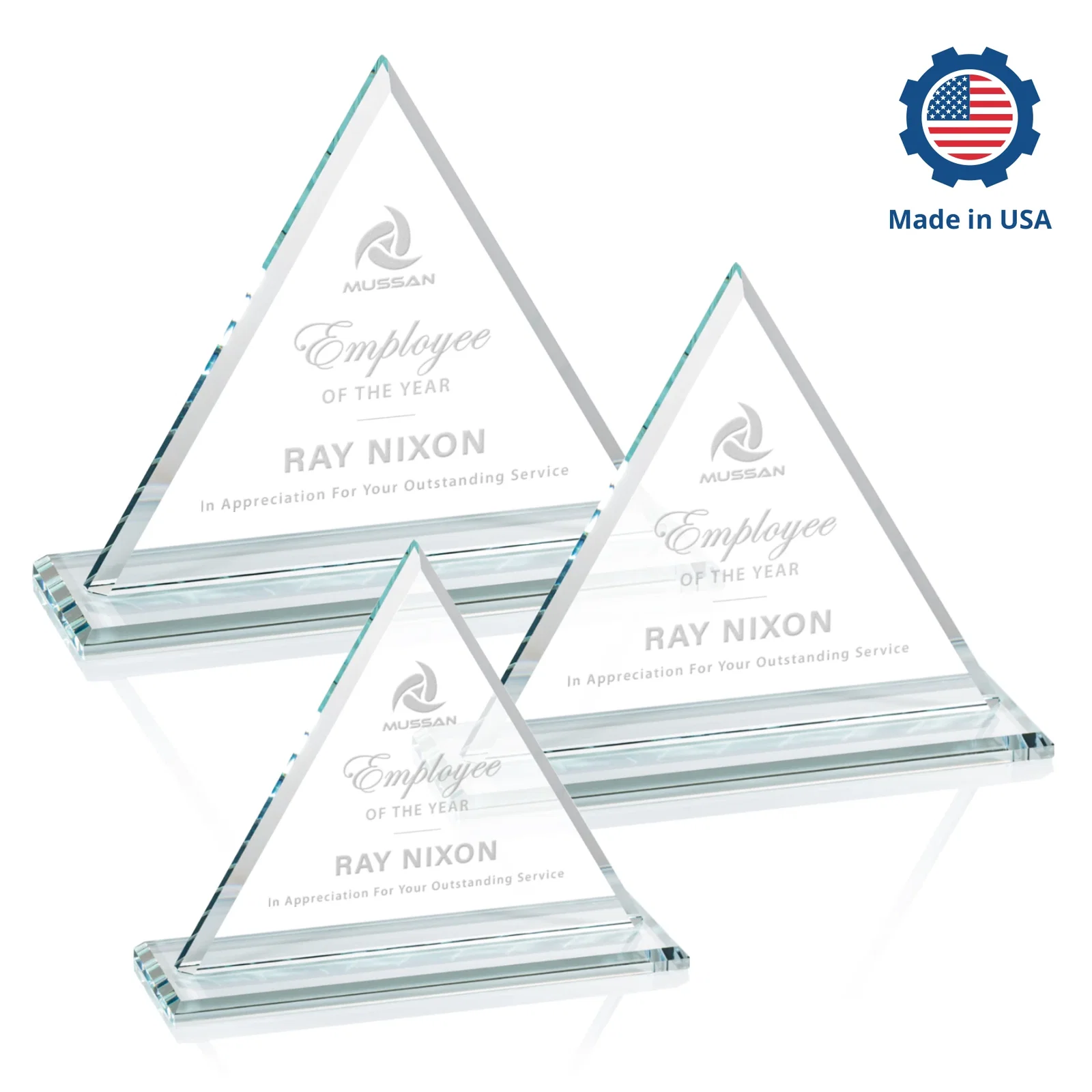 Customized Starfire Crystal Triangle Award With Contrasting White Base for volunteer appreciation
