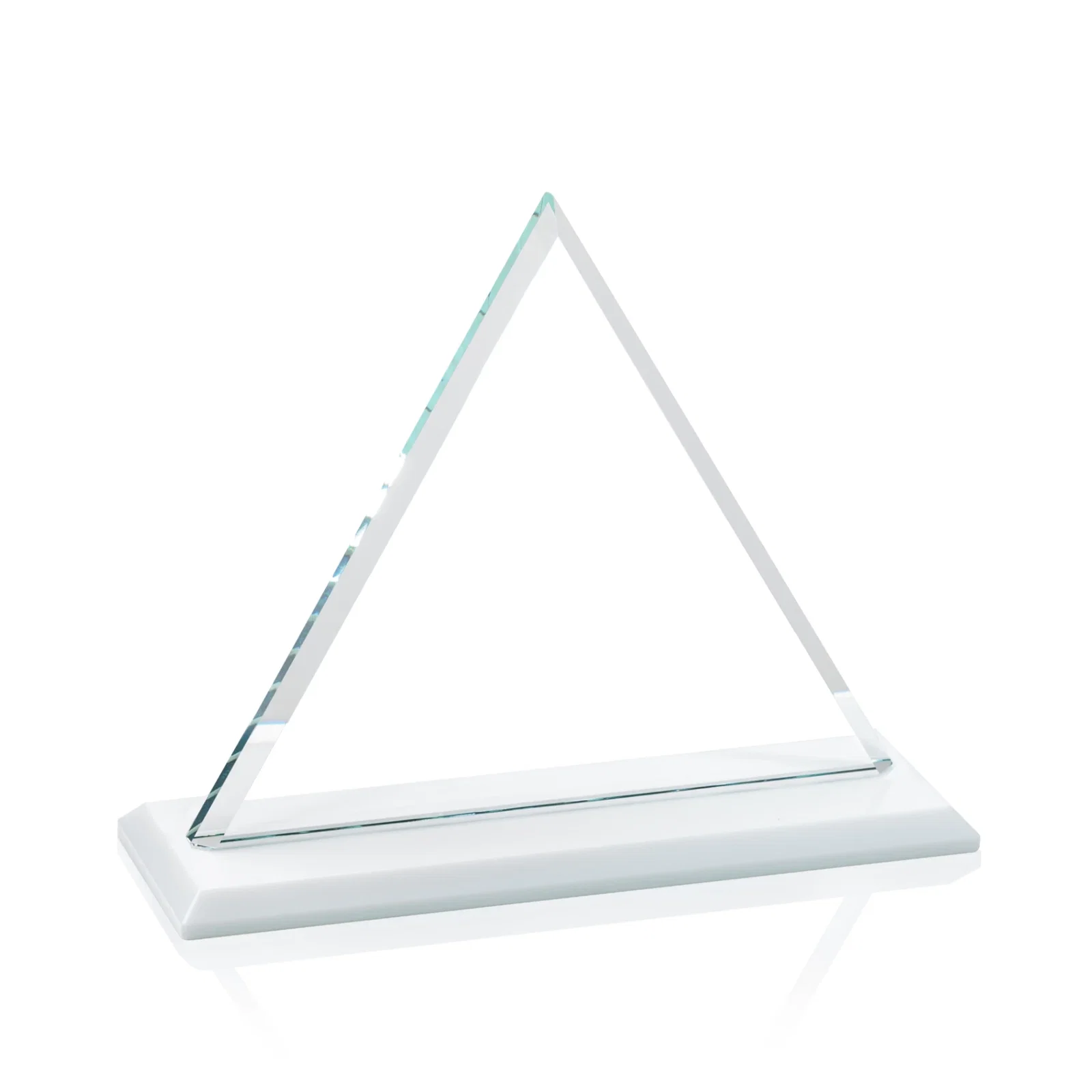 Custom engraved Starfire Crystal Triangle Award With Contrasting White Base for team milestone celebrations