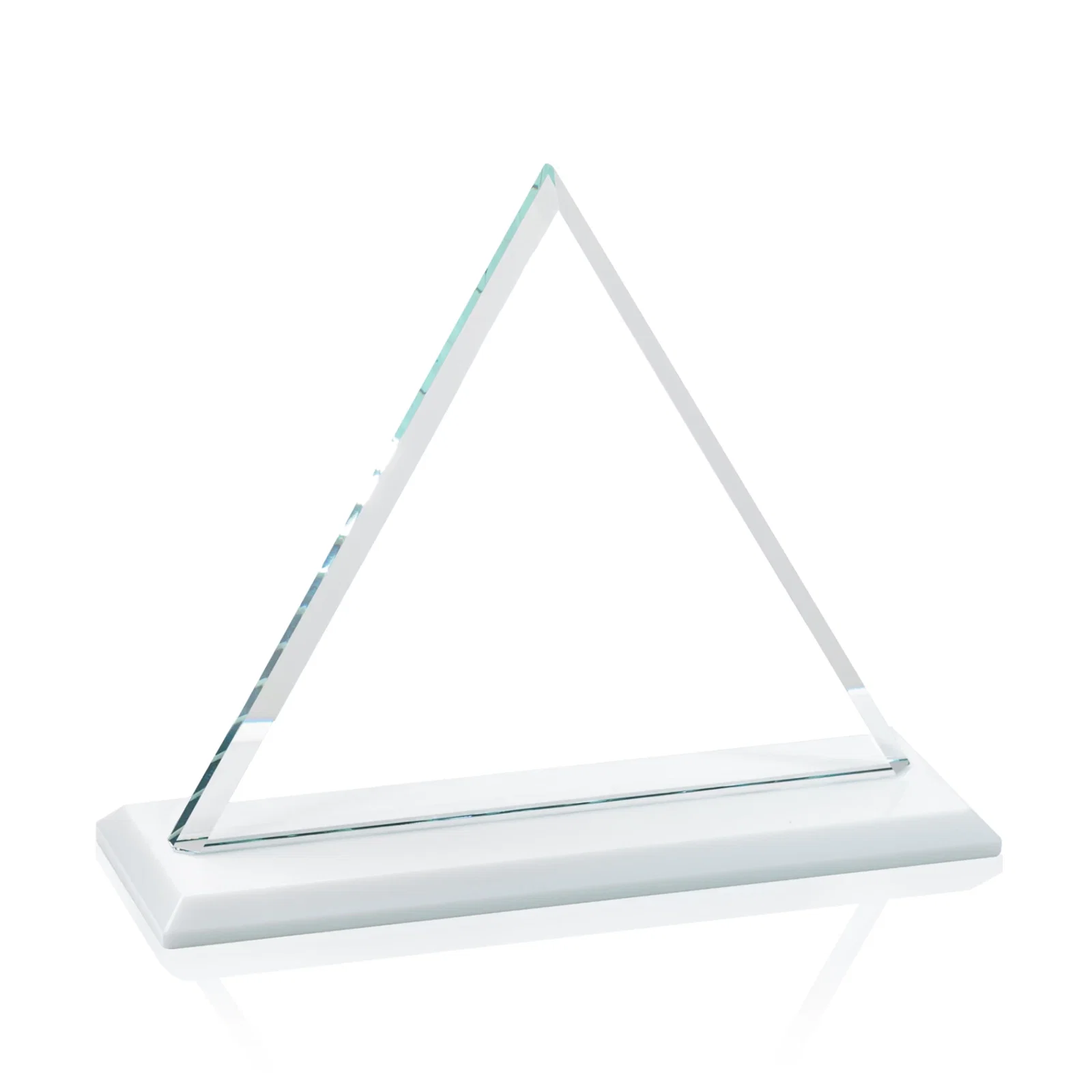 Custom engraved Starfire Crystal Triangle Award With Contrasting White Base for donor appreciation